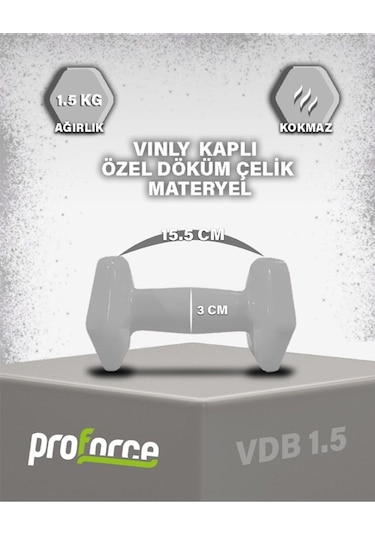 Proforce Vdb Dışı Vinil Kaplı İçi Çelik Döküm Ağırlık Dambılı Gri 1.5 KG
