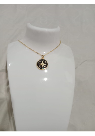 Yuvarlak Siyah Kuzey Yıldızı Kolye Siyah