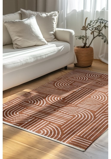 Revna Kiremit Turuncu Yıkanabilir Halı Kaydırmaz Tabanlı Pamuk Dokuma Salon Mutfak Koridor İçin Kiremit