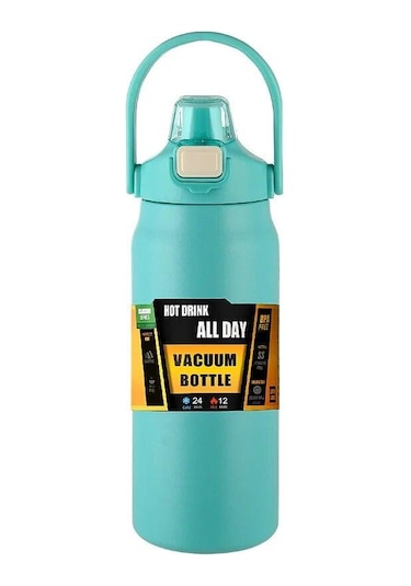 Nane Yeşili Taşınabilir Pipetli Termos 304 Paslanmaz Çelik Termal Kupa Bardak Kahve Fincanı Spor Termos Soğuk Ve Sıcak Su Şişesi 1000ml