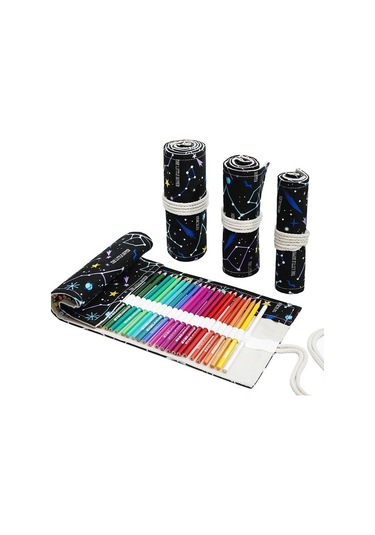 Agoodshop 2 Adet 72 Delikli Gökyüzü Desenli Rulo Kalem Kutusu - Siyah 3bp-yeşil