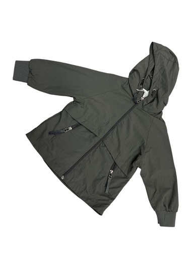 Erkek Bebek Fermuar Kapamalı Cepleri Fermuarlı İçi File Astarlı Kapüşonlu Antrasit Renk Yağmurluk Antrasit