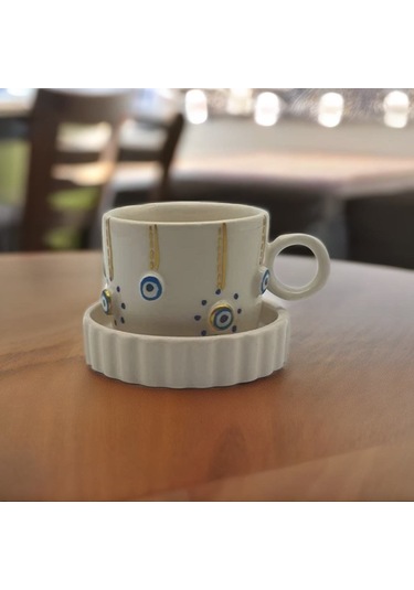 Altın Yaldız Çizgi Noktalı Nazar Fincan Mug