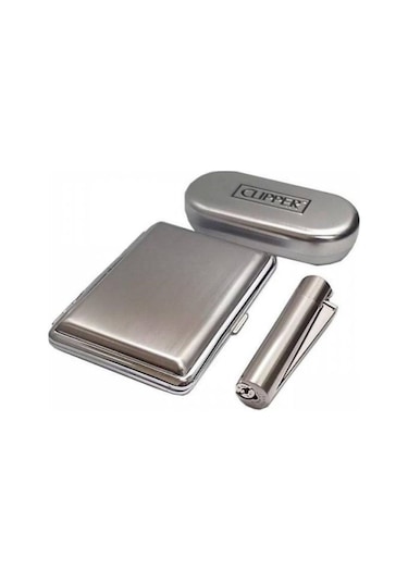 Metal Tabaka Kutulu Clipper Çakmak Set