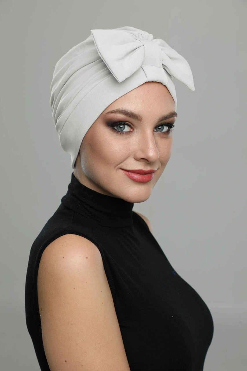 Fiyonklu Krem Hazır Türban Tesettür Bone Krem