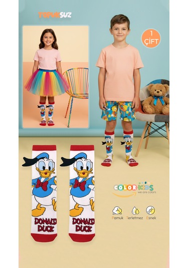 Color Socks 1 Çift Beyaz Ördek Desenli Animasyon Çorap Soft Touch Beyaz