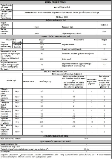 Regal SD 3011 275 LT Sandık Tipi Derin Dondurucu