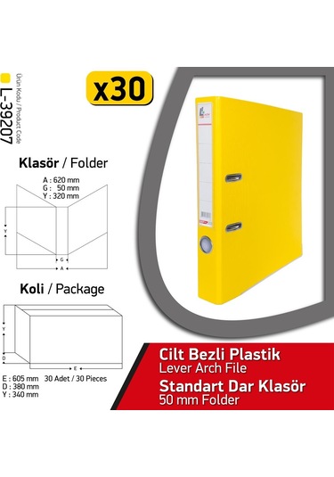 Laçin Klasör Sarı Dar 30 Adet 1 Koli