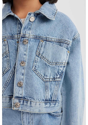 DeFacto Kız Çocuk Pamuklu Jean Ceket E0004A825SPNM28 Mavi