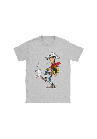 Snapbuyerkekler Şanslı Luke Karikatür Pamuklu Kısa Kollu O Boyun T-shirt 4xl 5xlgri Gri