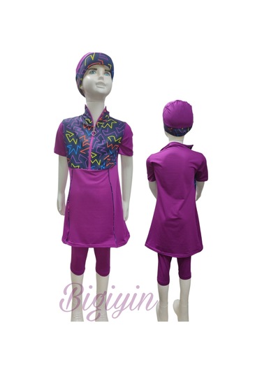 Yarım Kol Çocuk Mayo Fermuarlı Çocuk Mayosu Kısa Kol Mayo Kız Çocuk Mayo Fuşya