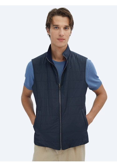 Lacivert Regular Fit Dik Yaka Casual Dokuma Spor Yelek Lacivert