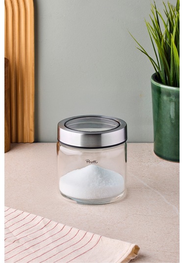 Cassetto 550 Ml Paslanmaz Çelik Kapaklı Borosilikat Cam Kavanoz 10x10 Cm Seffaf Şeffaf