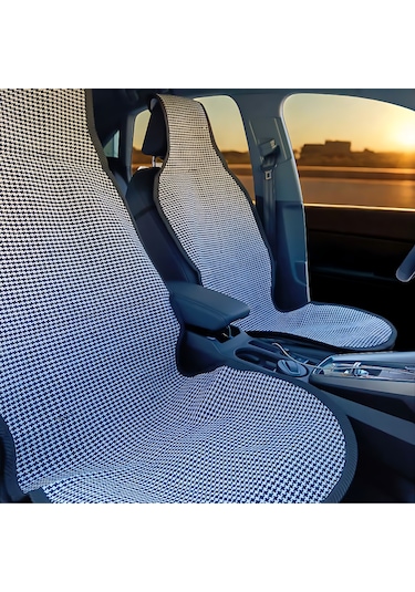 Universal Terletmez Oto Koltuk Koruyucu Kılıf - 2 Adet Ön, 1 Adet Arka Siyah-beyaz