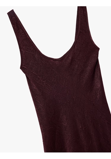 Koton Slim Fit Kolsuz U Yaka Kalın Askılı Uzun Saten Elbise Bordo 6wak80025uw Bordo