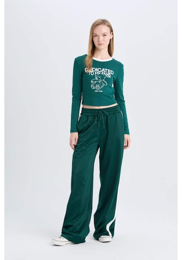 DeFacto Coool Wide Leg Eşofman Altı Geniş Bol Paça Beli Lastikli Cepli Bağcıklı E2667AX24WNGN516 Yeşil