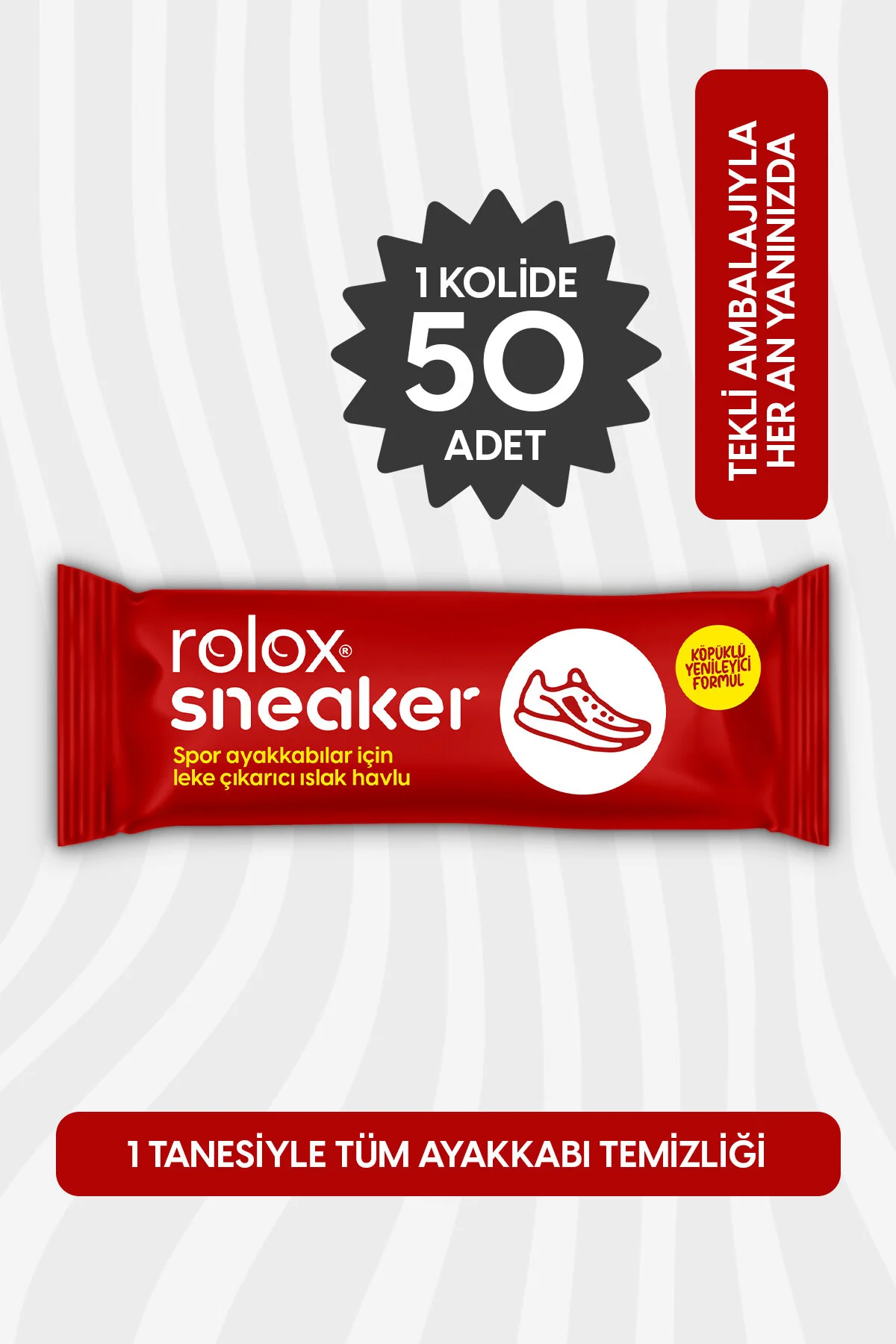 Rolox Sneaker - 50 Paket - Spor Ayakkabılar Için Leke Çıkarıcı Islak Havlu Islak Mendil