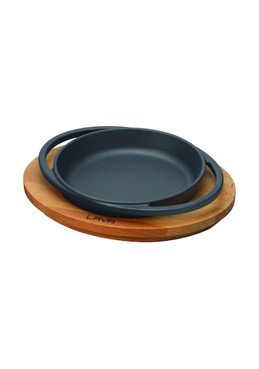 Lava Döküm Yuvarlak Sahan Döküm Demir Yekpare Çift Kulplu Kayın Servis Ahşabı Çap(Ø)16cm.