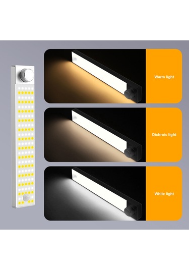 Dianziye Usb Şarjlı Led Dolap Lambası - 3 Renk Ayarlanabilir, Döner Anahtar, 64 Sarı+64 Beyaz Işık, Alüminyum Substrat Beyaz
