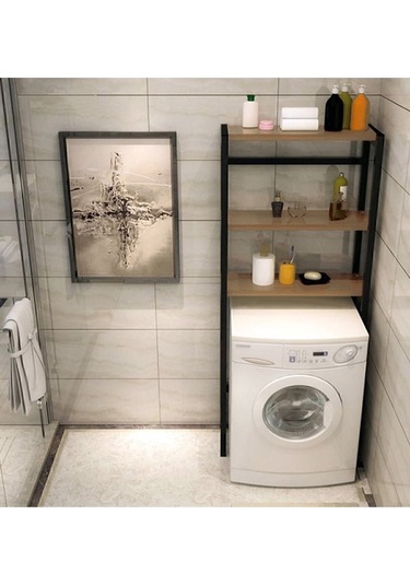Cosargroup Çamaşır Makinesi Üstü Düzenleyici Raf Banyo Dolabı Rafı Makine Üstü Ceviz 3 Raflı Banyo Düzenleyici