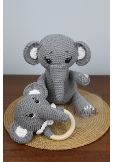 Aley Life Amigurumi Organik Sevimli Fil Bebek Ve Çıngırak Diş Kaş