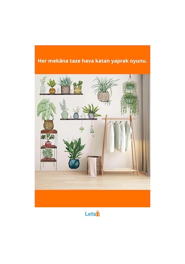 Tropikal Bitkiler Duvar Stickerı 90x35 Cm Pvc 9 Adet Çok Renkli