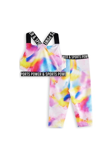Denokids Batik Kız Çocuk Crop Top Spor Tayt Takım Renkli Çok Renkli