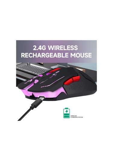 Kangvka X30 Siyah Kablosuz Mouse, 2.4g Bağlantı, 1200-2400 Dpı Ayarlanabilir, Renkli Solunum Işığı, 1200mah Şarj Edilebilir Pil, Abs Malzeme Optik