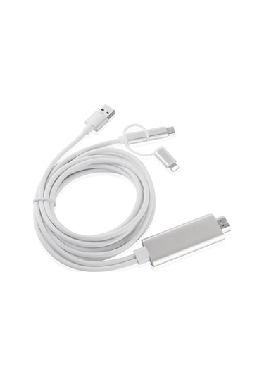 Lightning Çevirici Hdmı Usb-C Micro Usb Çevirici 3Lü Dönüştürücü-Gümüş