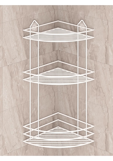 MultiStore Ömür Boyu Paslanmaz Yapışkanlı Banyo Köşeliği Düzenleyici Şampuanlık Duş Rafı Beyaz EK03 Beyaz