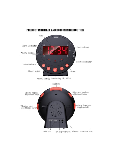Yatak Sallayıcı İle Yüksek Sesli Çalar Saat Flaş Işıklı Titreşimli Çalar Saat Parlaklık Ayarlanabilir Erteleme Çift Alarm Ayarı Usb Şarj Portu Ağır Uyuyanlar Yetişkinler Çocuklar Gençler İçi