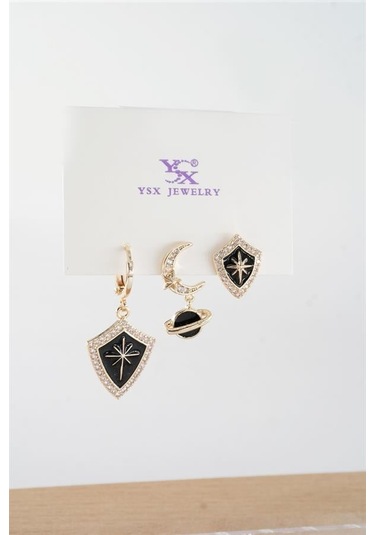 Kadın Vip Seri Antialerjik Baget Zirkon Taşlı 3'lü Küpe-5432 Altın