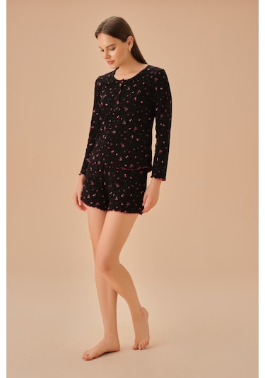 Suwen Mina Şort Takımı Sh25192663911 Siyah Baskılı Siyah