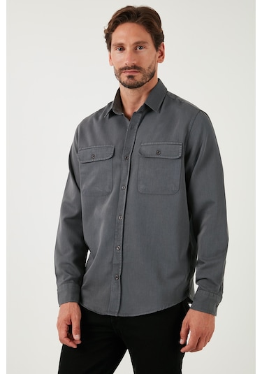 Buratti Pamuklu Çift Cepli Regular Fit Erkek Gömlek Cf25W128858 Antrasit