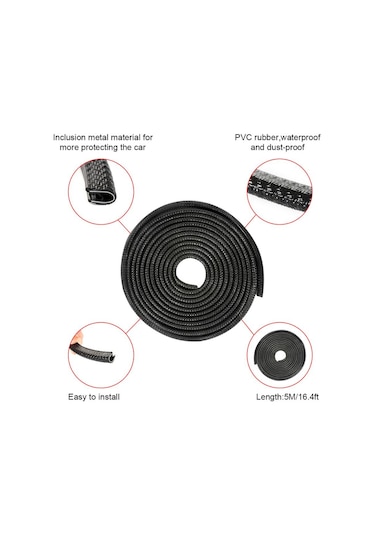 Araç Kapı Koruma Fitili Çarpma Çizilme Önleyici Fitil Siyah 5 Mt