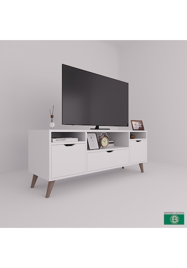Tv Sehpası Geniş Çekmeceli Raflı Beyaz