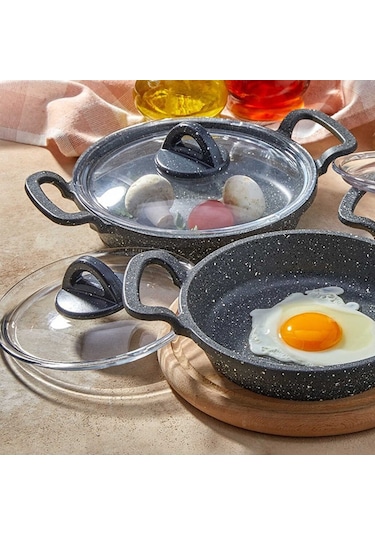 Eda Cookware Asya 3'lü Sahan Seti Cam Kapaklı Döküm Gri  Yuvarlak