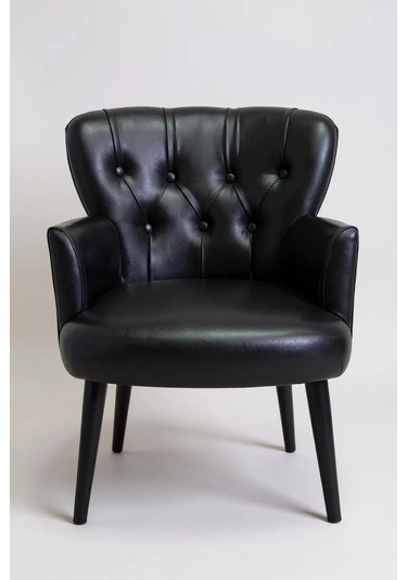 Roma Berjer - Modern Tekli Koltuk - Deri Kumaş - Siyah