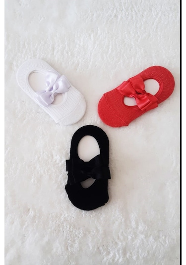 3lü Kız Bebek Fiyoklu Babet Çorap Pamuklu Çapraz Bantlı Esnek 001