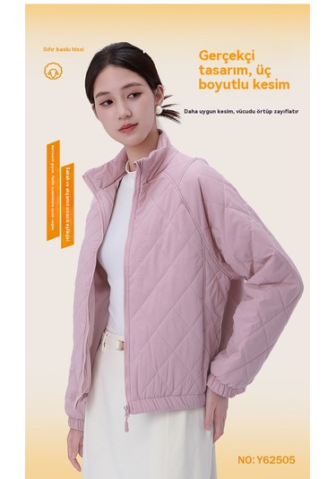 Kadın Retro Günlük Beyzbol Ceketi Sıcak Elmas Desenli Pamuklu Mont Siyah