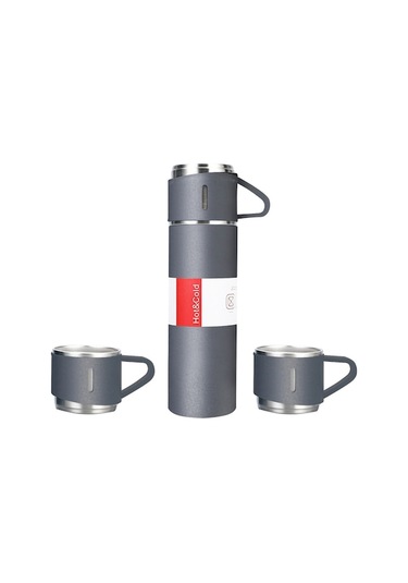 3'lü Gri 304 Çelik Isı Saklama Termos Seti - Taşınabilir Araç/outdoor Su/içecek Bardağı, 500ml Dayanıklı Sıcak Soğuk Tutar Gri Gri