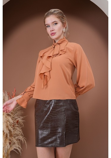 Fırfırlı Zarafet Bluz Kahverengi