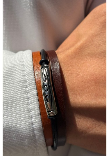 El İşçiliği İle Üretilmiş Hakiki Deri Erkek Bileklik Kiremit