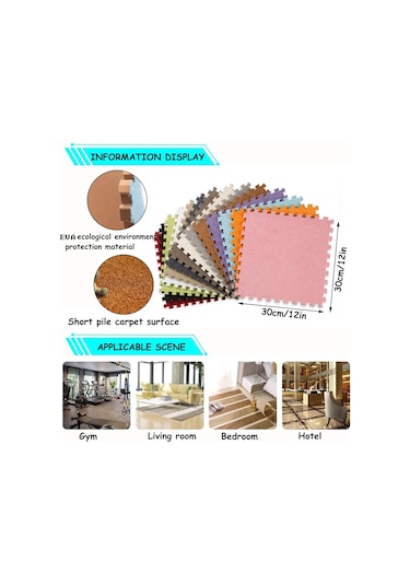 12 Kısa Peluş Köpük Bulmaca Alan Halı, 30 Cm 12x12in , Oyun, Dekor Ve Güvenlik İçin Birbirine Geçen Paspaslar Mavi+beyaz