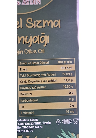 Erali Gıda Naturel Sızma Zeytinyağı 5 L