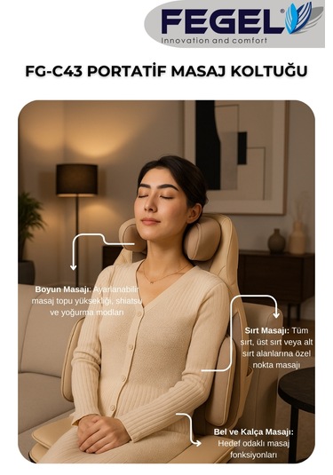 Fg-c43 Taşınabilir Masaj Koltuğu Boyun, Sırt, Bel Ve Kalça Masajı,ısıtma,titreşim Bej