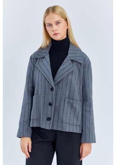 4579 Kadın Koldan Katlamalı Ceket Gri Gri