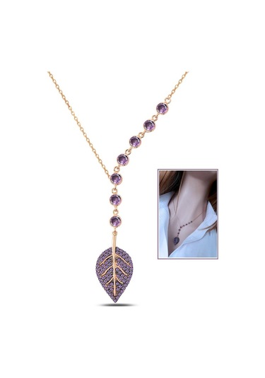 Tohum Taşlı Mor Yaprak Kolye _Rose