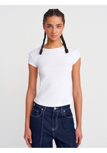 Dilvin 31779 Bisiklet Yaka Basic T-shirt-beyaz Beyaz