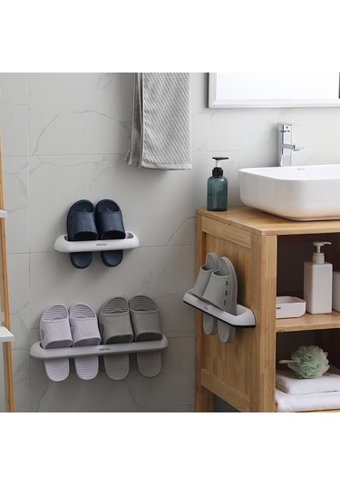 Konesam Küçük Boy Gri Abs Terlik Rafı - Duvar Montajlı, Deliksiz Kurulum, Çok Amaçlı Organizer, Banyo/ev Kullanıma Uygun Diğer